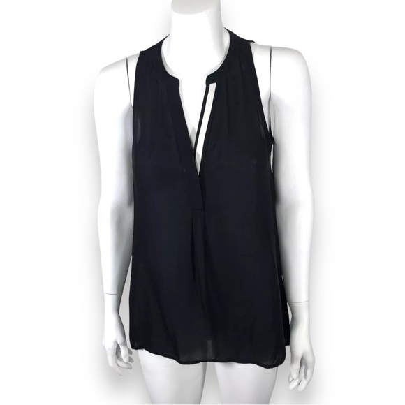 Joie Aruna Split Neck Silk Sleeveless Top Black & White Sheer Tank Top size XS - Picture 3 of 14